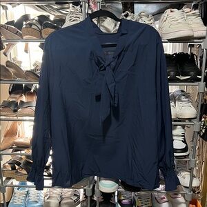 Navy Tie-Neck Blouse - Women Tops